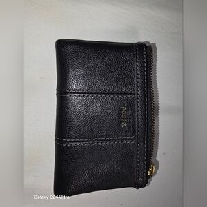 Women's Fossil Jori Zip Bifold Leather Wallet Black Small